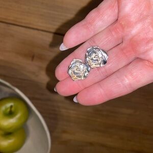 Elegant Sterling Silver Rose Stud Earrings (see matching ring sold separately)